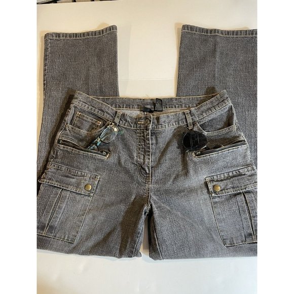 INC International Concepts Cargo Jeans Size 12 Grey Straight Leg 9 Pockets - Picture 4 of 10